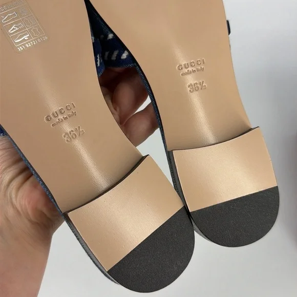 Gucci 36.5 Denim Jean Jane Logo Blue Stripe Slides Sandals E950 - Picture 12 of 14